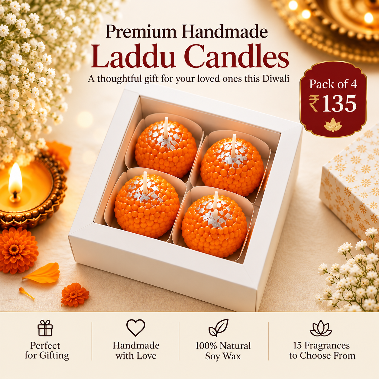 Premium Handmade Laddu Candles